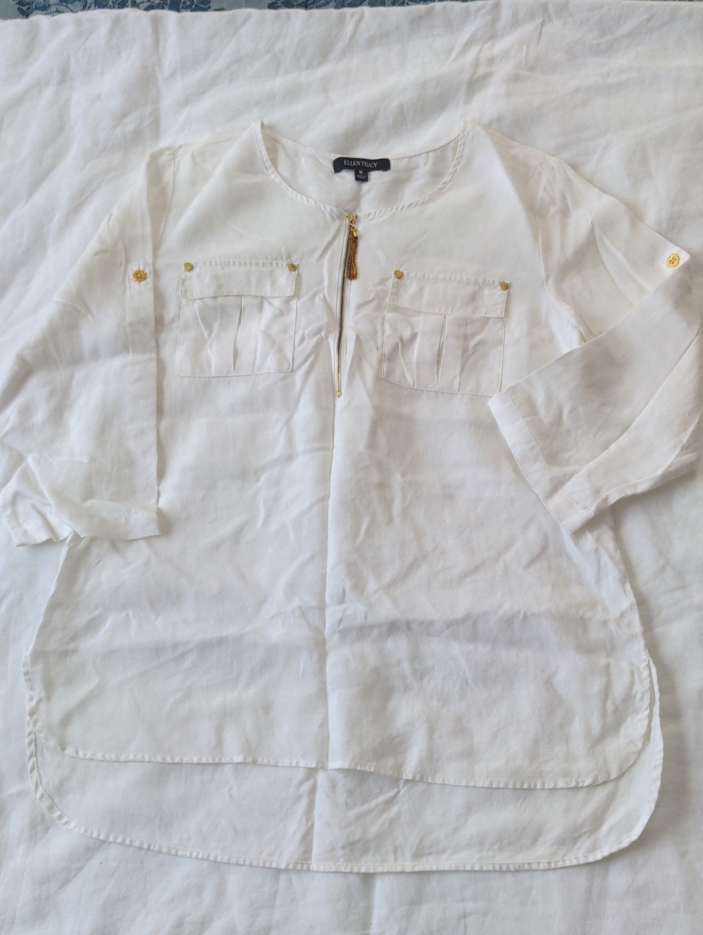 Ellen Tracy Half Zip Linen Tunic Size Medium